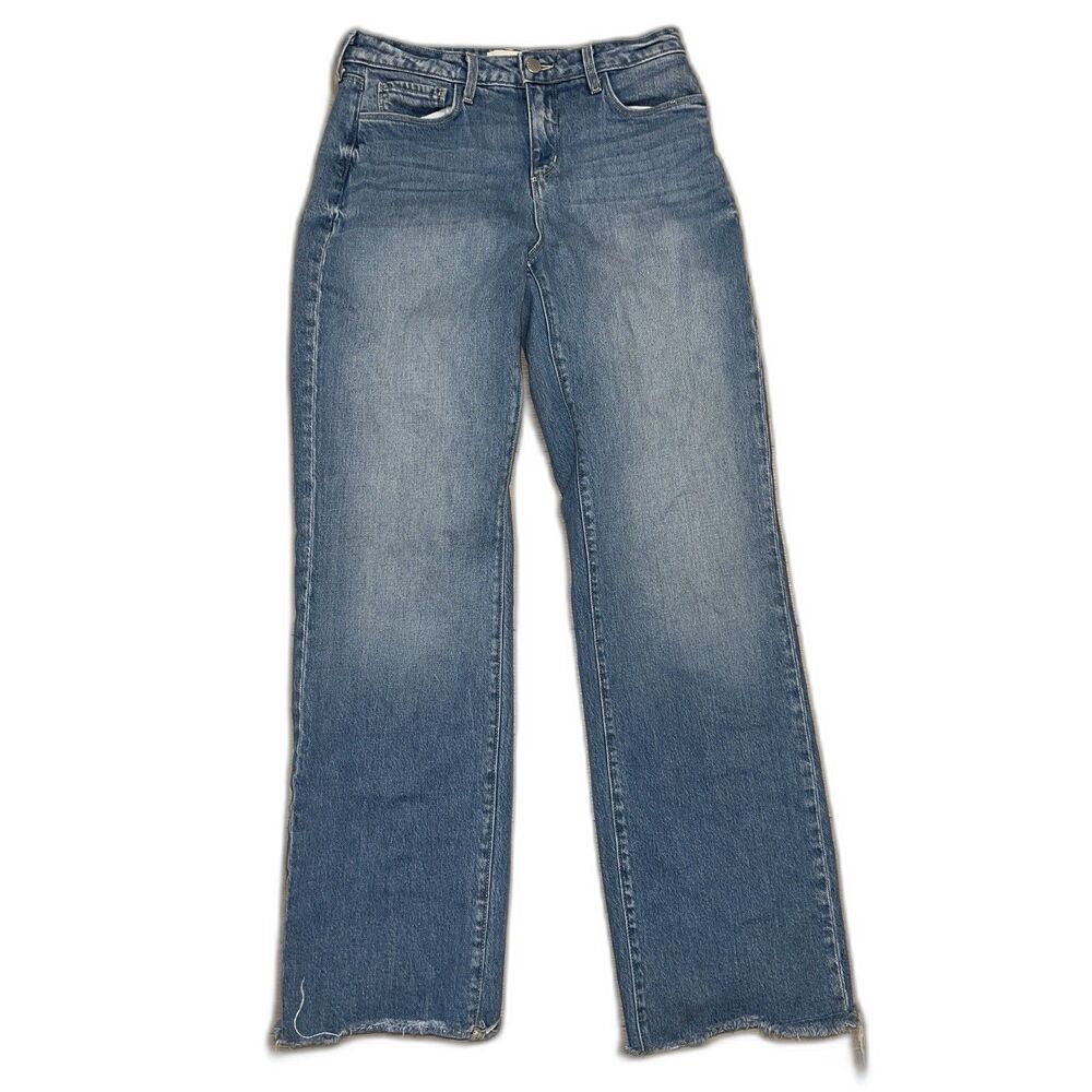 L'AGENCE Tiana High Waist Raw Hem Wide Leg Jeans sz 26 Tall Blue Momcore Casual - Picture 2 of 10